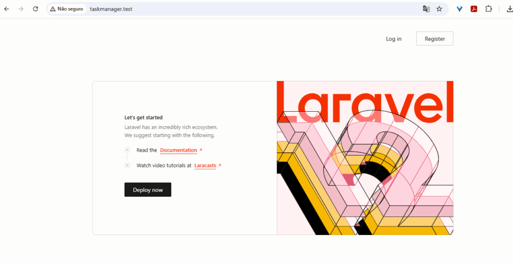 Tela padrão do Laravel após criar um novo projeto