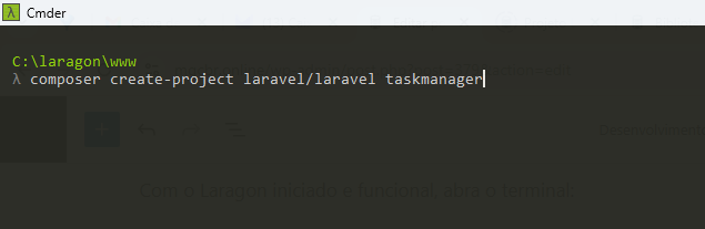 Terminal Laragon - Iniciando o Projeto